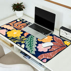 Block print summer meadow dark blue Desk Mat Gallery Image 2