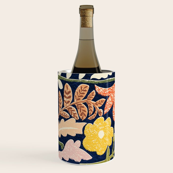 Block print summer meadow dark blue Wine Chiller Gallery Image 2