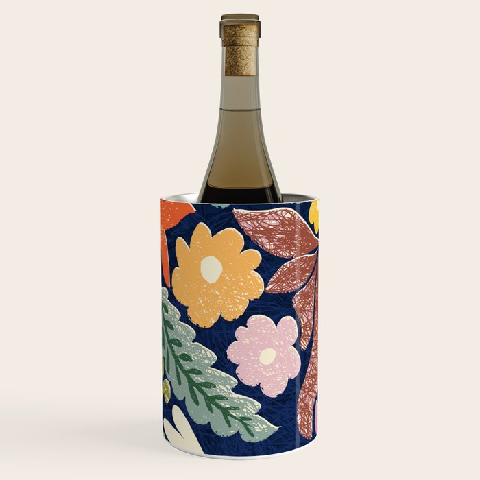 Block print summer meadow dark blue Wine Chiller Gallery Image 3