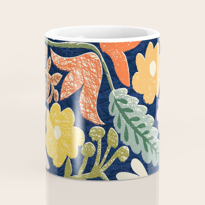 Block print summer meadow dark blue Coffee Mug Gallery Image 4