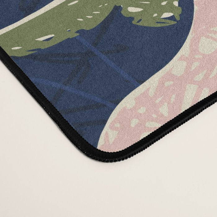Block print summer meadow dark blue Desk Mat Gallery Image 4