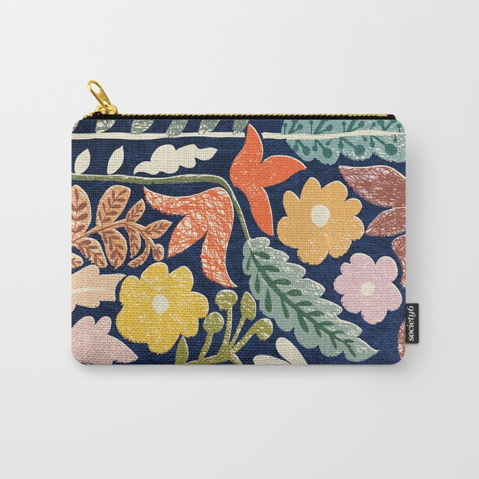 Block print summer meadow dark blue Carry All Pouch Gallery Image 1