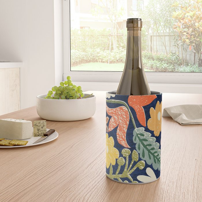 Block print summer meadow dark blue Wine Chiller Gallery Image 4