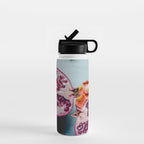 Pomegranate and Rose Petals - blue botanical flower food still life art Water Bottle Gallery Image 1