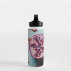 Pomegranate and Rose Petals - blue botanical flower food still life art Water Bottle Gallery Image 3
