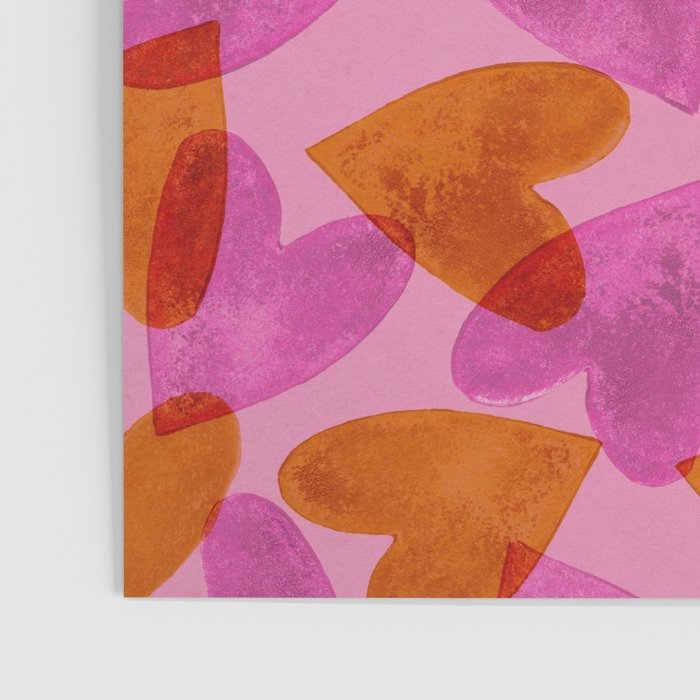Linocut Hearts / Pink & Orange Poster Gallery Image 3