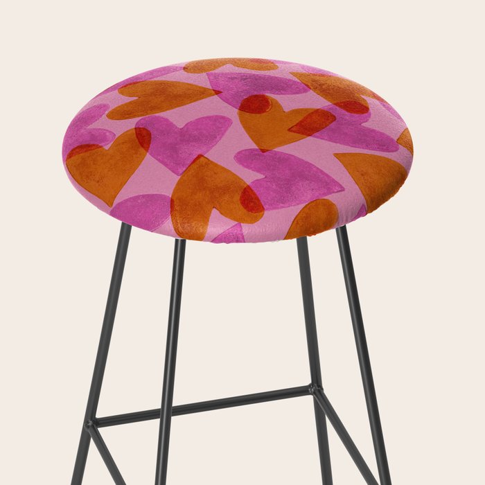 Linocut Hearts / Pink & Orange Stool Gallery Image 2