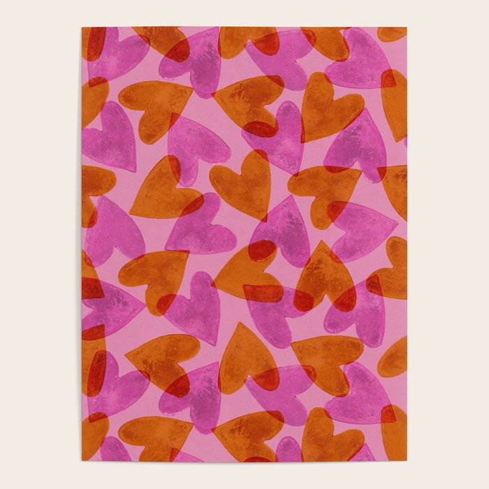 Linocut Hearts / Pink & Orange Poster Gallery Image 4