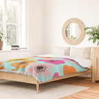 Midcentury Playful Botanical Bold Multicolor Retro Flowers Turquoise Duvet Cover Gallery Image 2