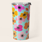 Midcentury Playful Botanical Bold Multicolor Retro Flowers Turquoise Travel Mug Gallery Image 2