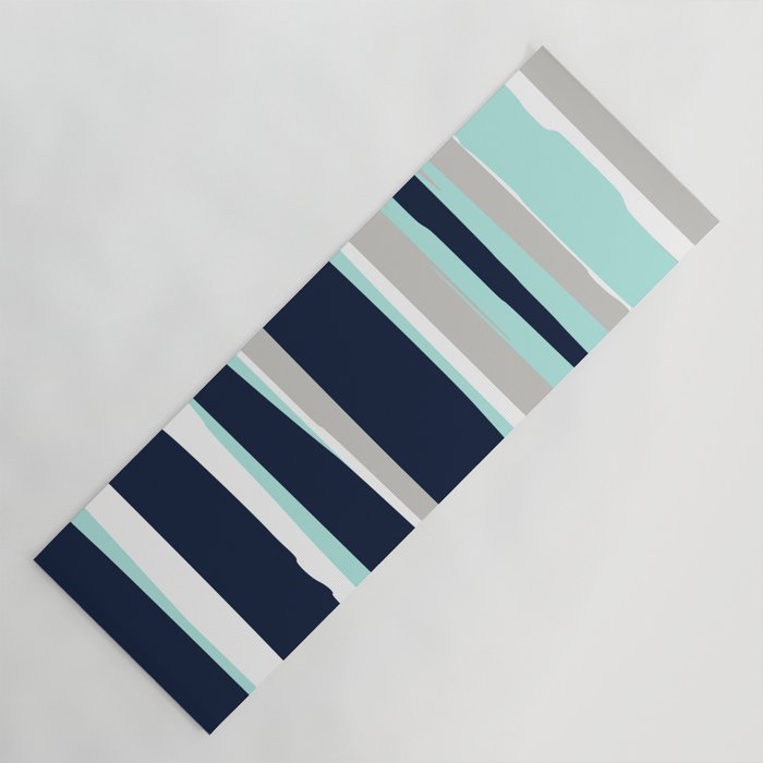 Ocean, Stripe Abstract Pattern, Navy, Aqua, Gray Yoga Mat Gallery Image 1