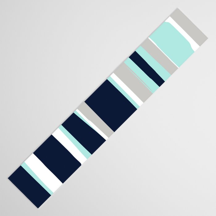 Ocean, Stripe Abstract Pattern, Navy, Aqua, Gray Table Runner Gallery Image 3