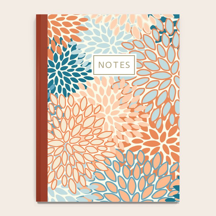 Festive, Floral Prints, Blooms, Orange, Teal Notebook Gallery Image 4
