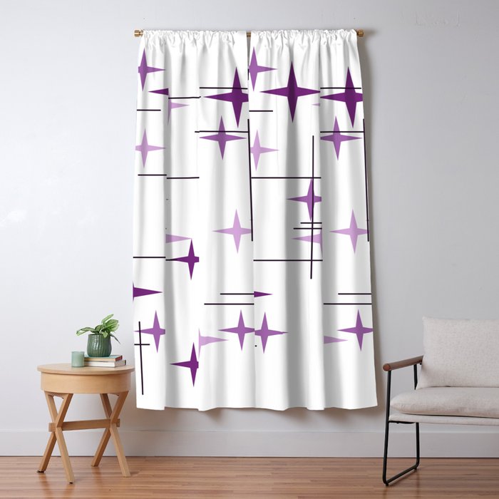 Mid Century Modern Stars Purple Window Curtain Gallery Image 5