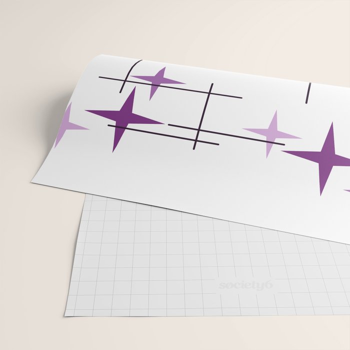 Mid Century Modern Stars Purple Wrapping Paper Gallery Image 2