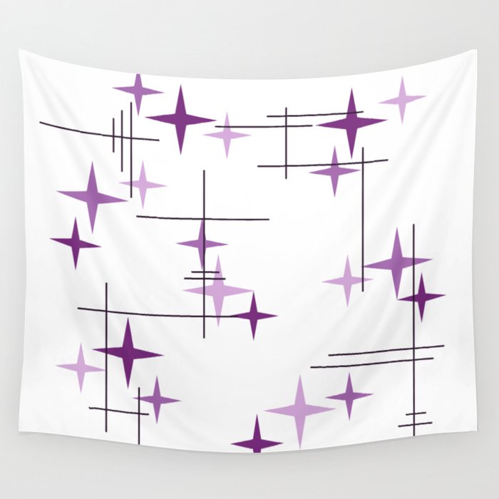 Mid Century Modern Stars Purple Wall Tapestry Gallery Image 4