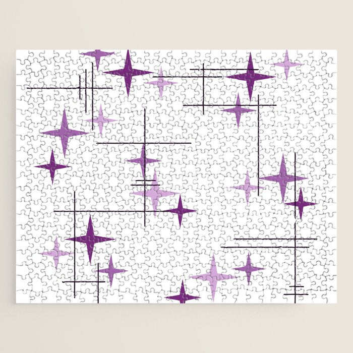 Mid Century Modern Stars Purple Jigsaw Puzzle Gallery Image 1