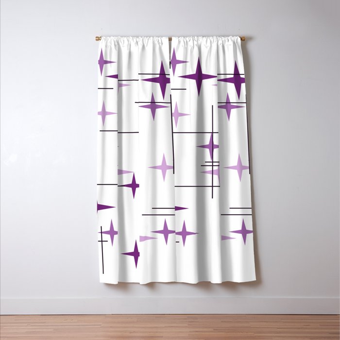 Mid Century Modern Stars Purple Window Curtain Gallery Image 3