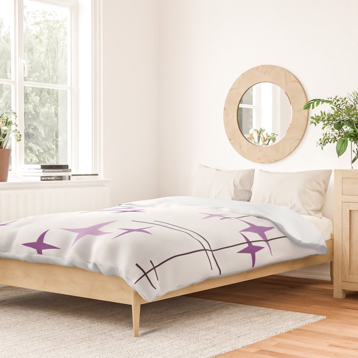 Mid Century Modern Stars Purple Duvet Cover Gallery Image 2