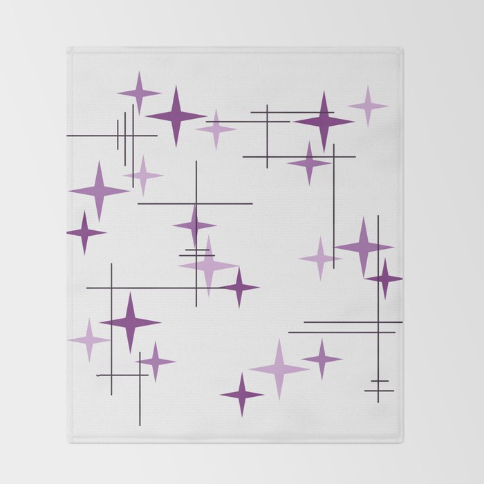 Mid Century Modern Stars Purple Throw Blanket Gallery Image 2