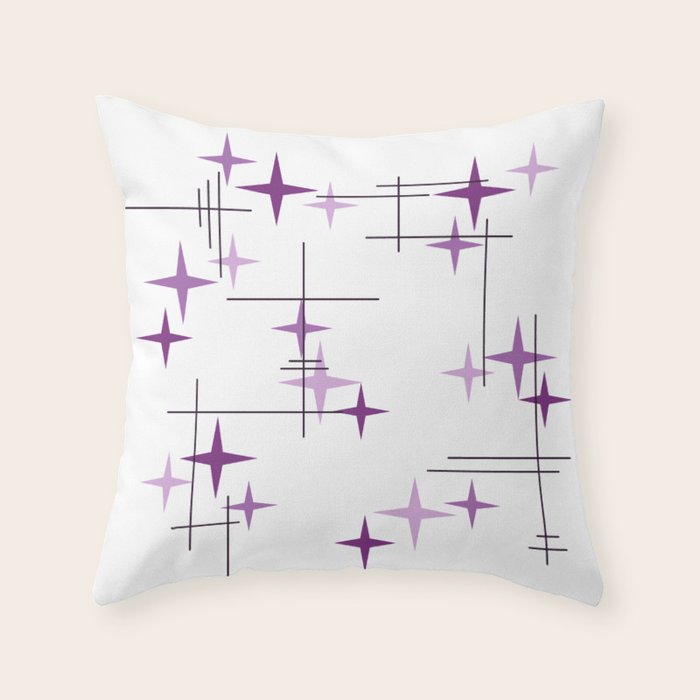 Mid Century Modern Stars Purple Throw Pillow Gallery Image 1