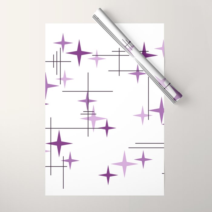 Mid Century Modern Stars Purple Wrapping Paper Gallery Image 1