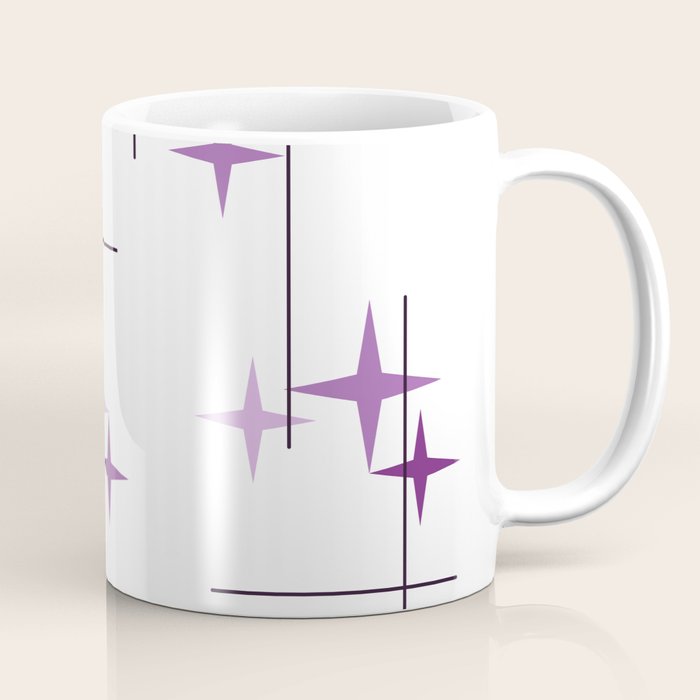 Mid Century Modern Stars Purple Coffee Mug Gallery Image 1