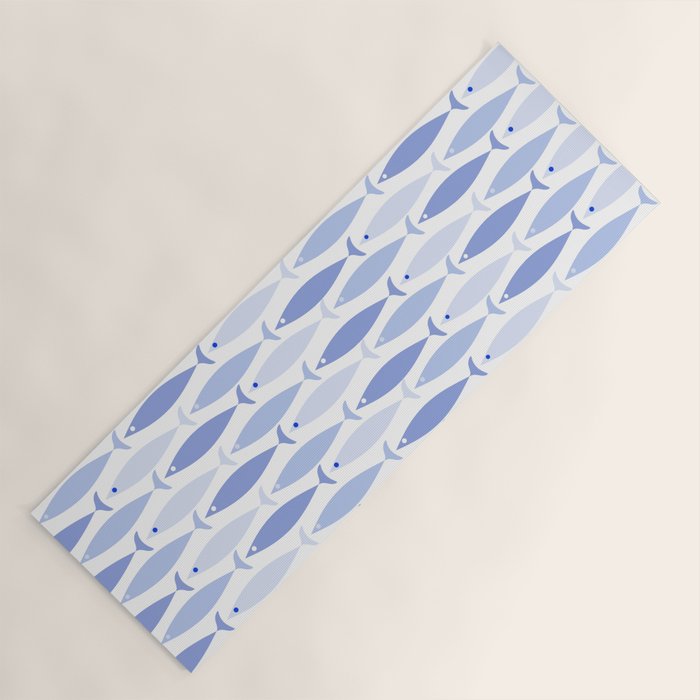 Fish Stripes - Mid Century Modern Pattern in Light Blue and White Yoga Mat Gallery Image 1
