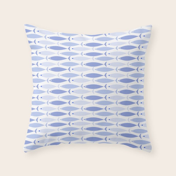 Fish Stripes - Mid Century Modern Pattern in Light Blue and White Throw Pillow Gallery Image 1