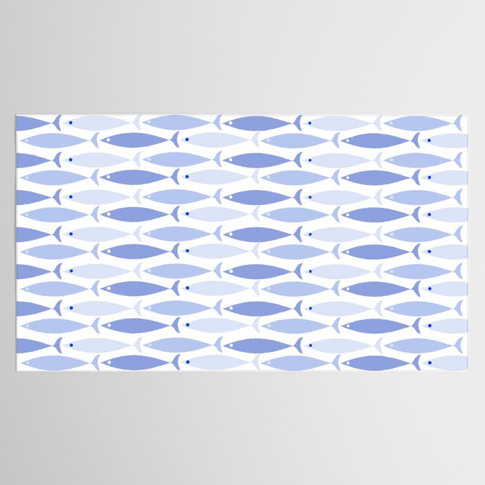 Fish Stripes - Mid Century Modern Pattern in Light Blue and White Tablecloth Gallery Image 2