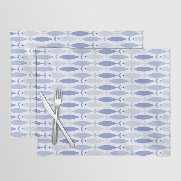 Fish Stripes - Mid Century Modern Pattern in Light Blue and White Placemat Gallery Image 1