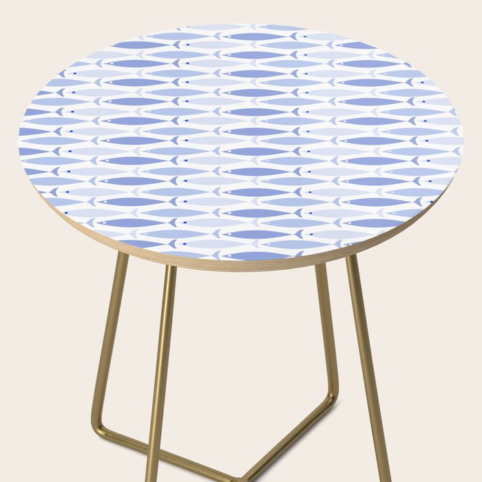 Fish Stripes - Mid Century Modern Pattern in Light Blue and White Side Table Gallery Image 2