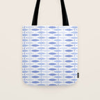 Fish Stripes - Mid Century Modern Pattern in Light Blue and White Tote Bag Gallery Image 1