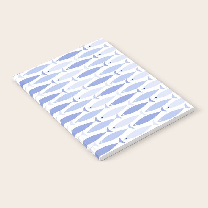 Fish Stripes - Mid Century Modern Pattern in Light Blue and White Notebook