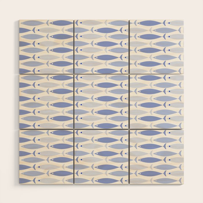 Fish Stripes - Mid Century Modern Pattern in Light Blue and White Wood Wall Art Gallery Image 1