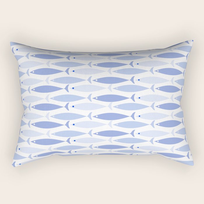 Fish Stripes - Mid Century Modern Pattern in Light Blue and White Rectangular Pillow Gallery Image 1
