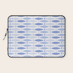Fish Stripes - Mid Century Modern Pattern in Light Blue and White Laptop Sleeve Gallery Image 1