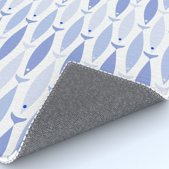 Fish Stripes - Mid Century Modern Pattern in Light Blue and White Rug Gallery Image 4
