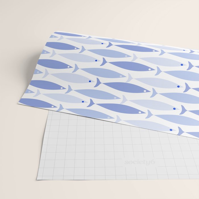 Fish Stripes - Mid Century Modern Pattern in Light Blue and White Wrapping Paper Gallery Image 2