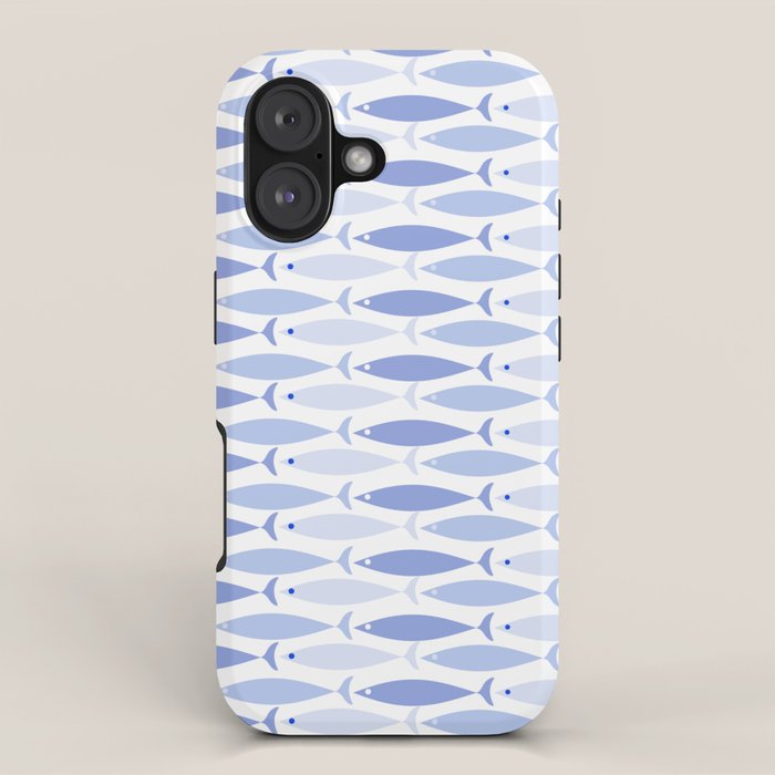 Fish Stripes - Mid Century Modern Pattern in Light Blue and White iPhone Case Gallery Image 1