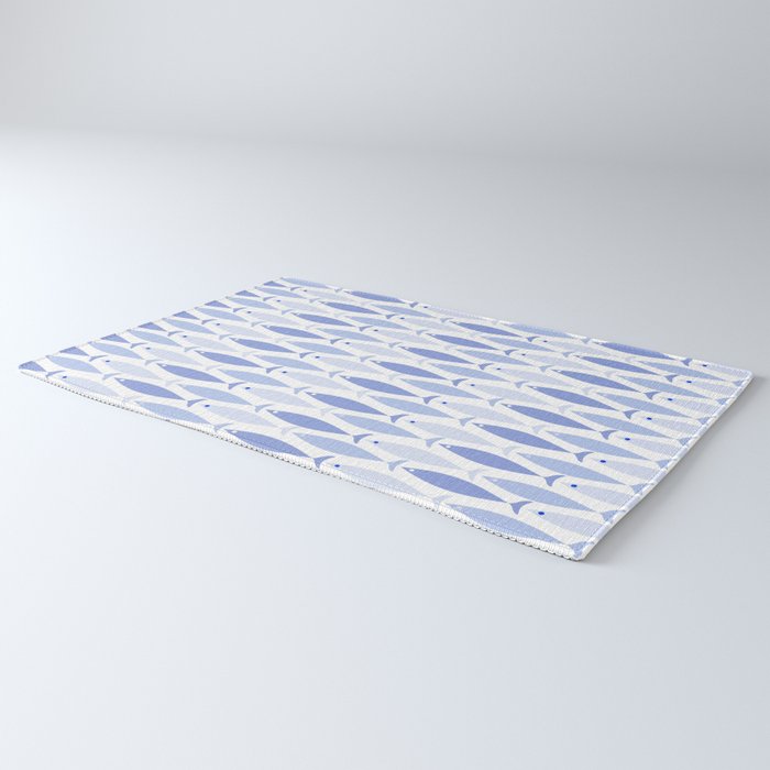 Fish Stripes - Mid Century Modern Pattern in Light Blue and White Rug Gallery Image 3