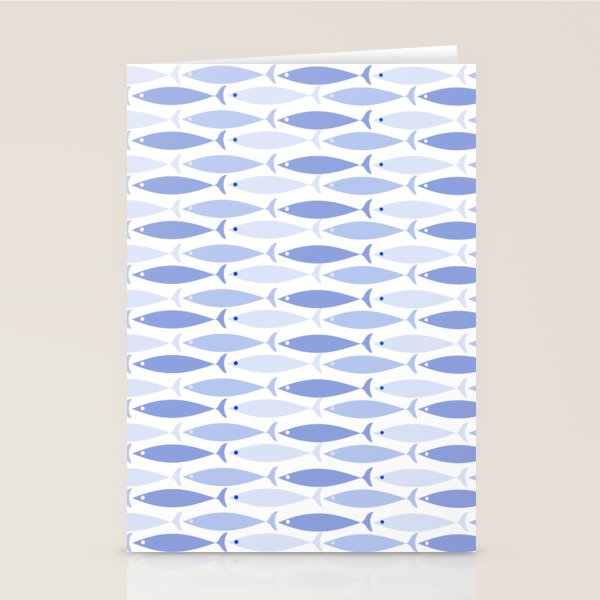 Fish Stripes - Mid Century Modern Pattern in Light Blue and White Stationery Card Gallery Image 2
