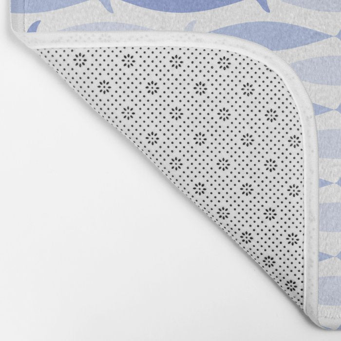 Fish Stripes - Mid Century Modern Pattern in Light Blue and White Bath Mat Gallery Image 2