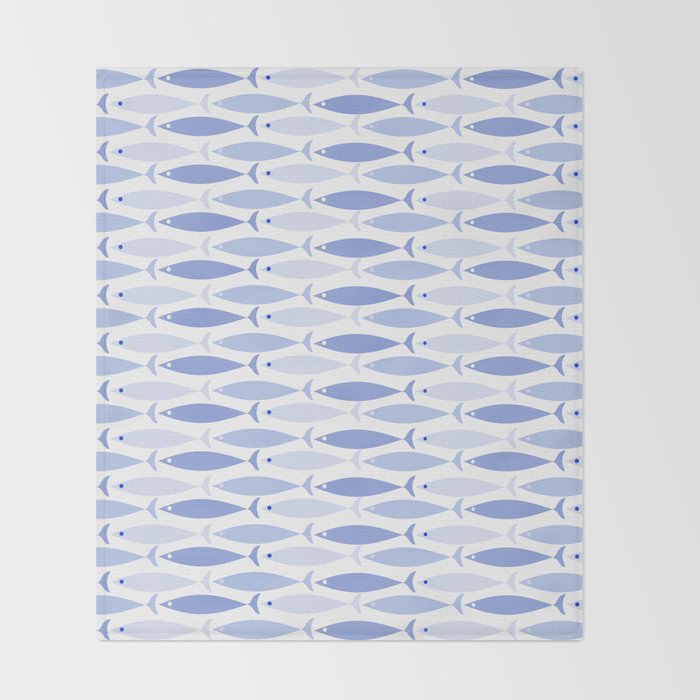 Fish Stripes - Mid Century Modern Pattern in Light Blue and White Throw Blanket Gallery Image 2