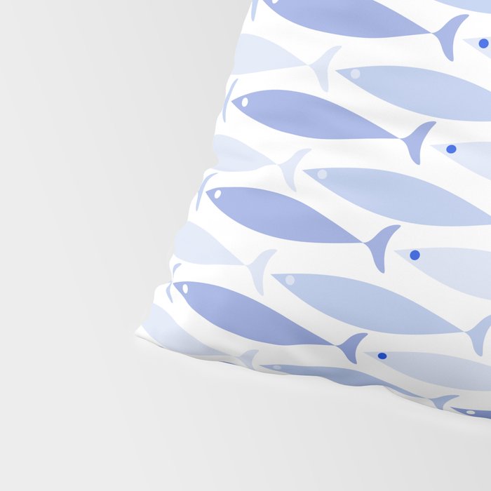 Fish Stripes - Mid Century Modern Pattern in Light Blue and White Pillow Sham Gallery Image 4