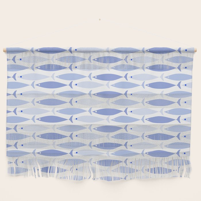 Fish Stripes - Mid Century Modern Pattern in Light Blue and White Wall Hanging Gallery Image 1