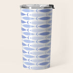 Fish Stripes - Mid Century Modern Pattern in Light Blue and White Travel Mug Gallery Image 2