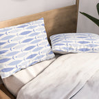 Fish Stripes - Mid Century Modern Pattern in Light Blue and White Pillow Sham Gallery Image 2
