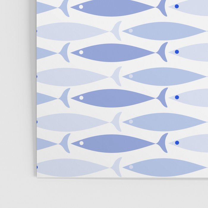 Fish Stripes - Mid Century Modern Pattern in Light Blue and White Poster Gallery Image 3