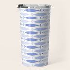 Fish Stripes - Mid Century Modern Pattern in Light Blue and White Travel Mug Gallery Image 3